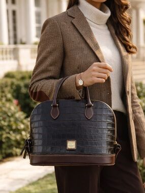 Dooney & Bourke Croc-Embossed Leather Dome Satchel Handbag Classic